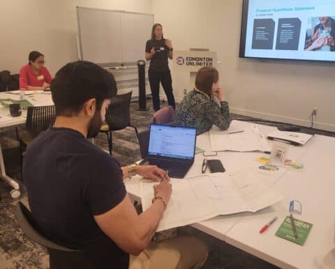 Participants gained practical insights into building a lean canvas at Edmonton Unlimited's Business Model 101 led by Hillary Sweet on April 9, 2026.
